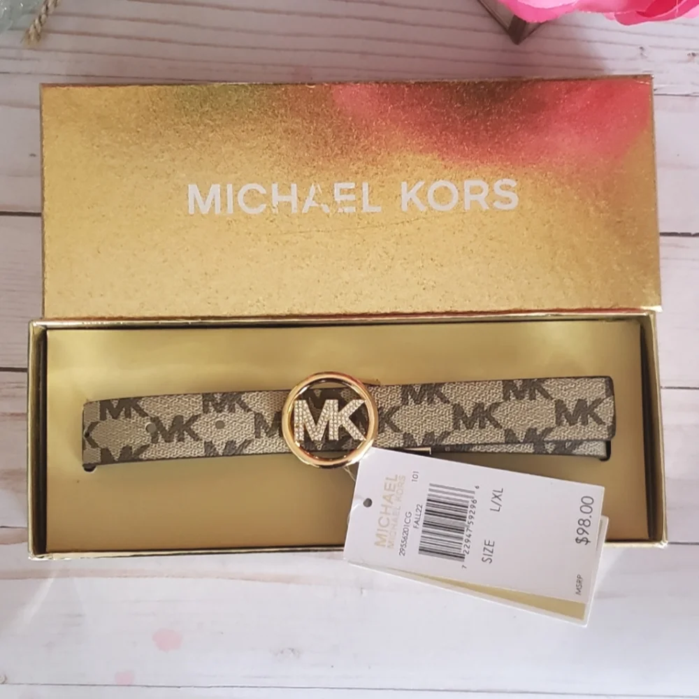 Michael Kors Gold Bling Logo Reversible Belt in Gift Box NWT